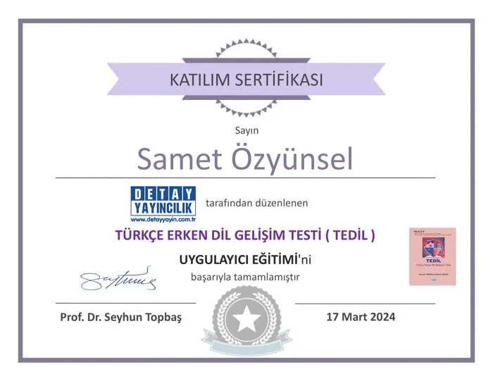 TEDİL Uygulayıcı Eğitimi sertifikası